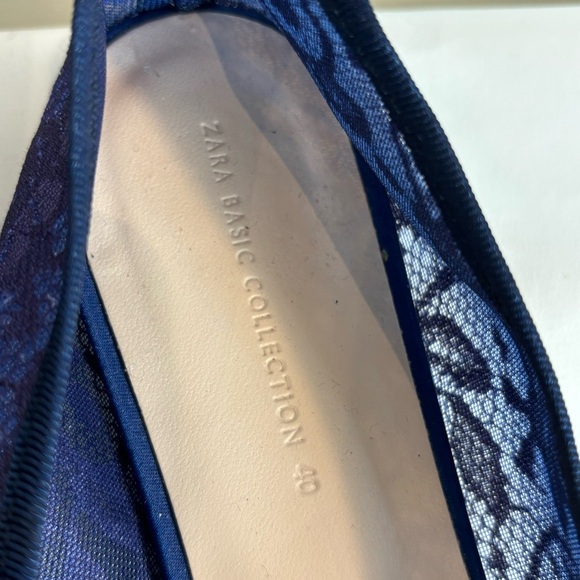 ZARA COLLECTION Sz 40 Pointy Ballet Flats Sheer Lace Tiny Bow Shoes - Picture 5 of 10